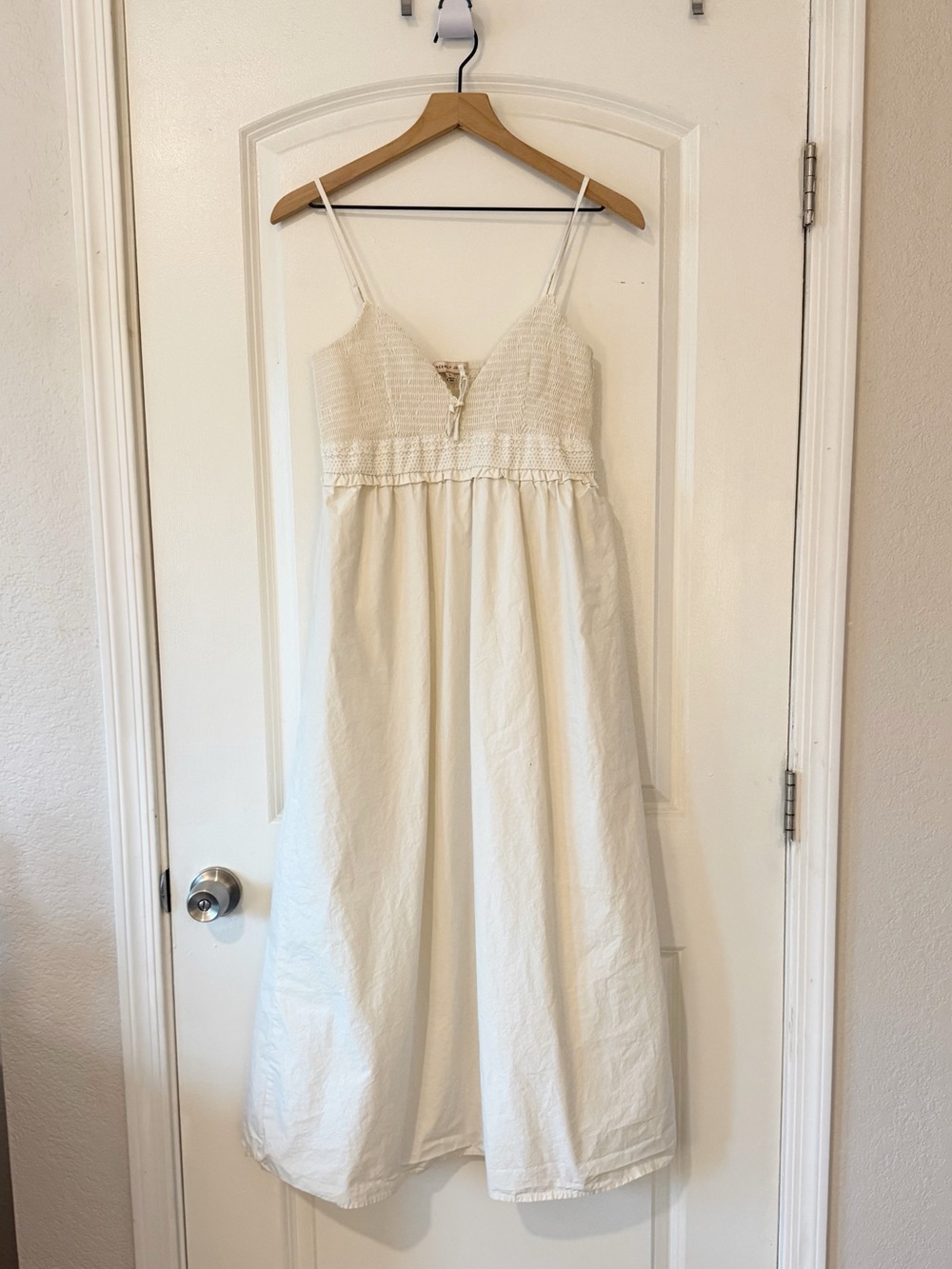 Sincerely Jules Cream Boho Ruched Cotton Maxi Dress Sz Large Cottagecore